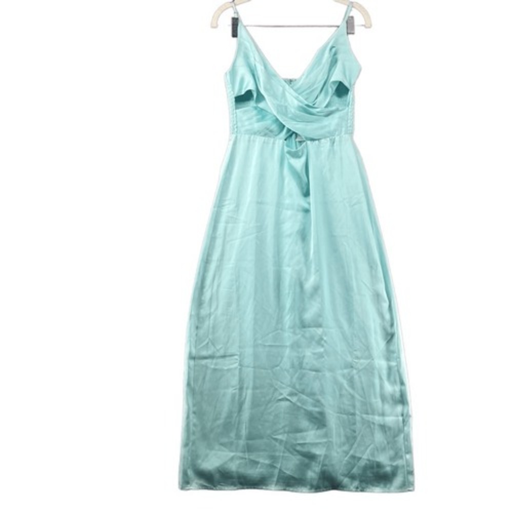 Skylar Rose Maxi Dress Sleeveless Smocked Formal Gown Slip Cutouts‎ Aqua Blue M